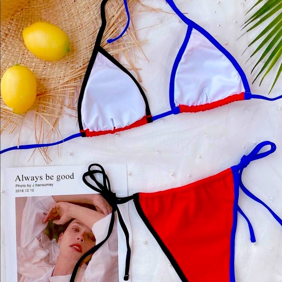 Contrast Triangle Halter Tie Side Bikini - Picture 4 of 4